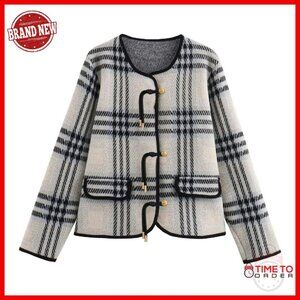 Vintage Plaid Cardigan Sweater with Pockets, Button Down, Fall Outerwear